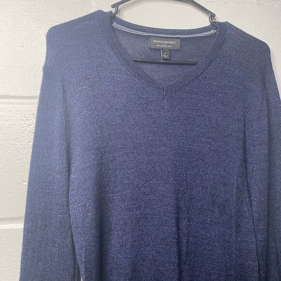 Banana Republic Merino Wool V Neck Sweater Blue Women Lightweight Size Small - Picture 4 of 8